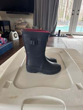 Joules Kids' Field Welly Rain Boots French Navy with Red Trim